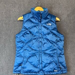 Women's The North Face 550 Fill Nuptse Down Blue Quilted Puffer Vest Jacket M